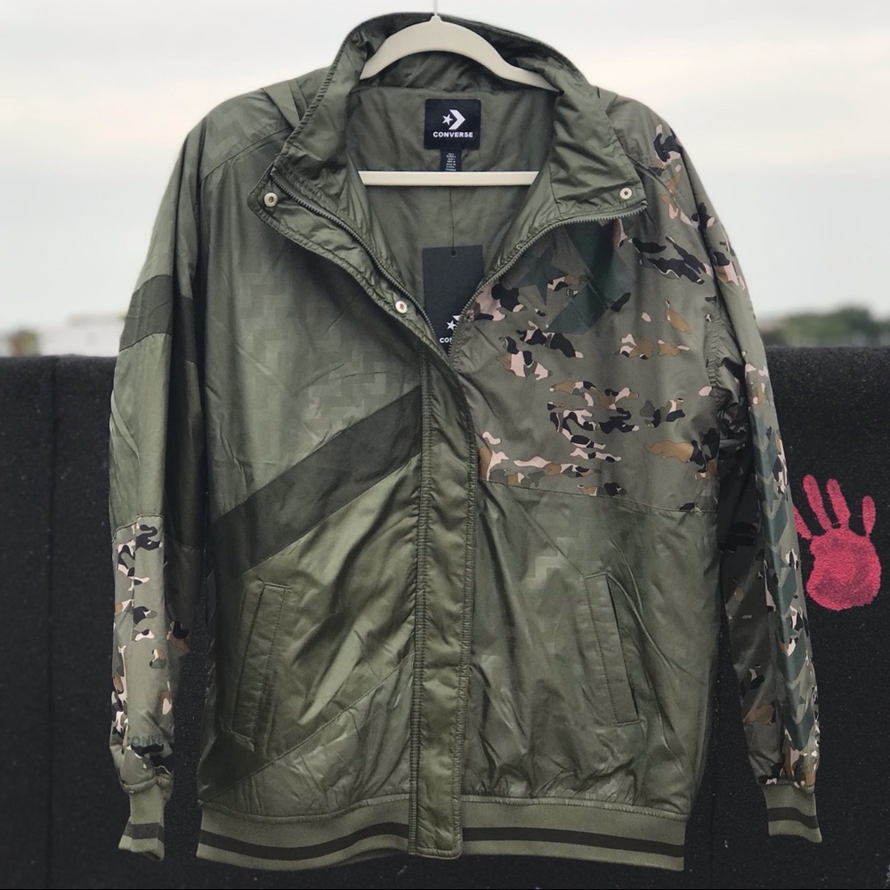 Converse VLTG Mixed Print Green Camo Zip-Up Jacket